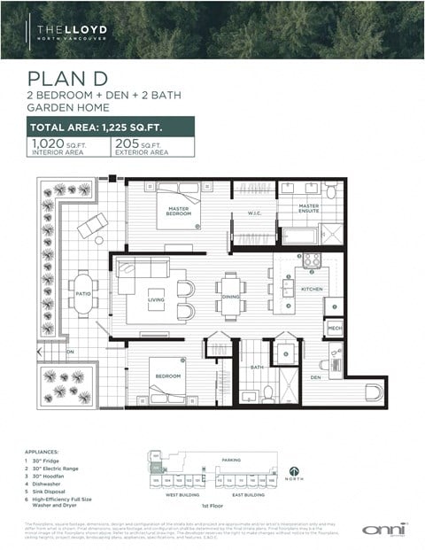 Floor plan for 2 beds, 2 baths, 1019 sqft